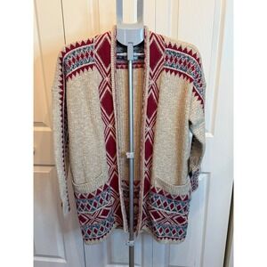 Lucky‎ Brand Southwestern Aztec Knit Open Front Cardigan Sweater Women Medium